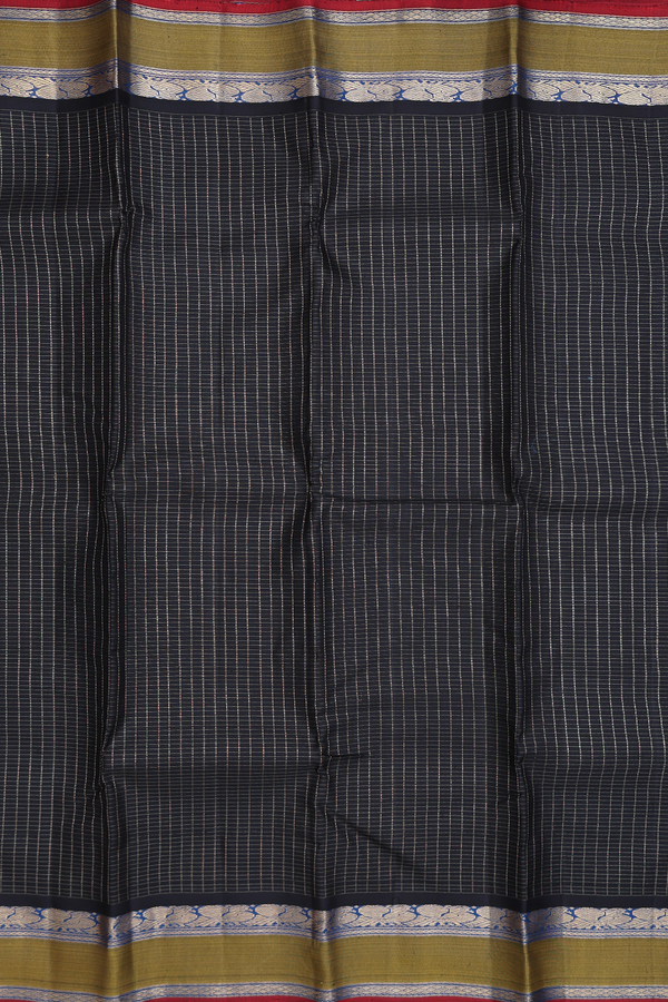 Kanchipuram Silk Saree In Black With Checks Design