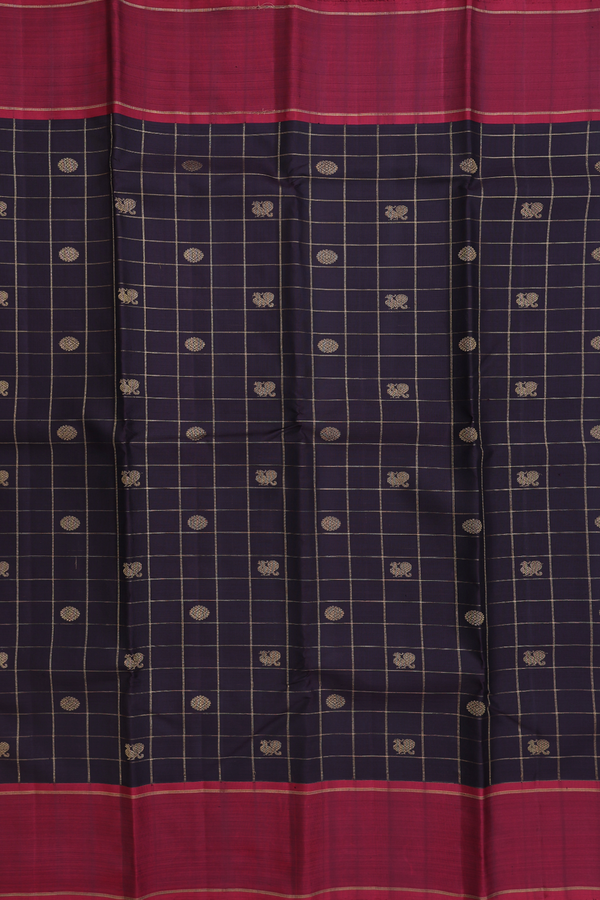 Kanchipuram Silk Saree In Black With Checks Design