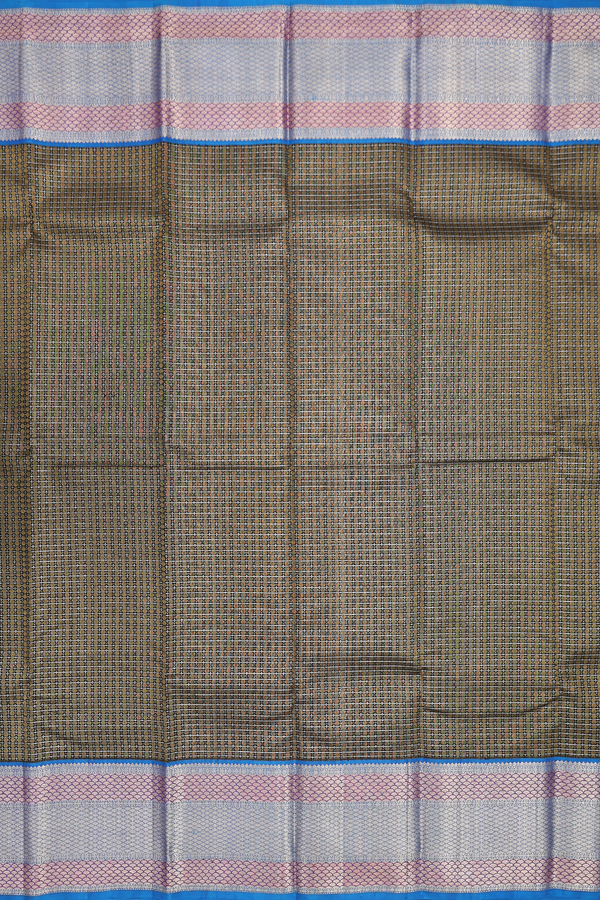 Kanchipuram Silk Saree In Black With Checks Design