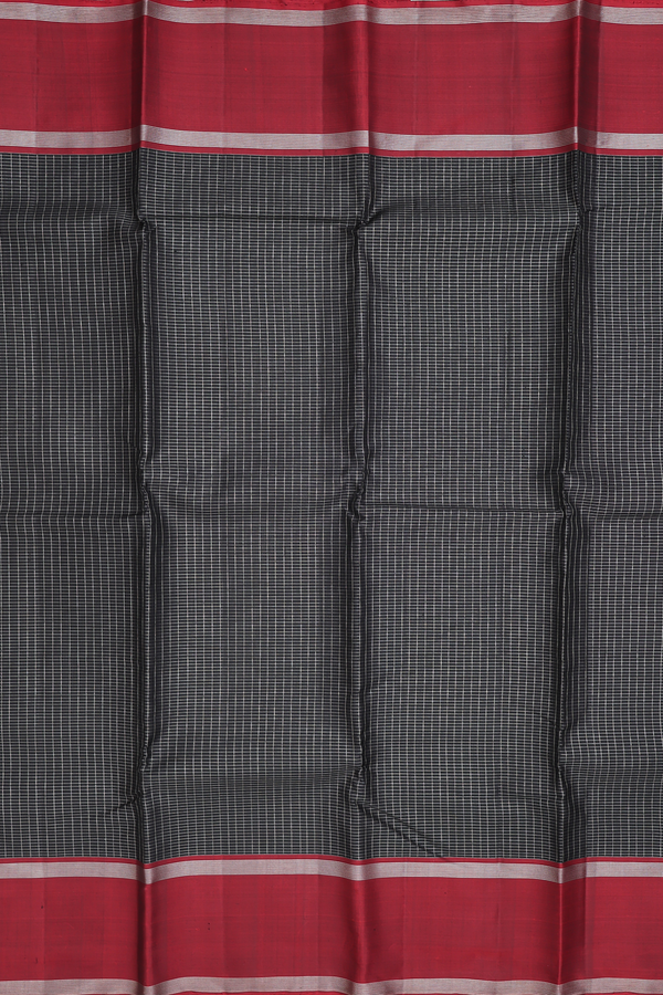 Kanchipuram Silk Saree In Black With Checks Design