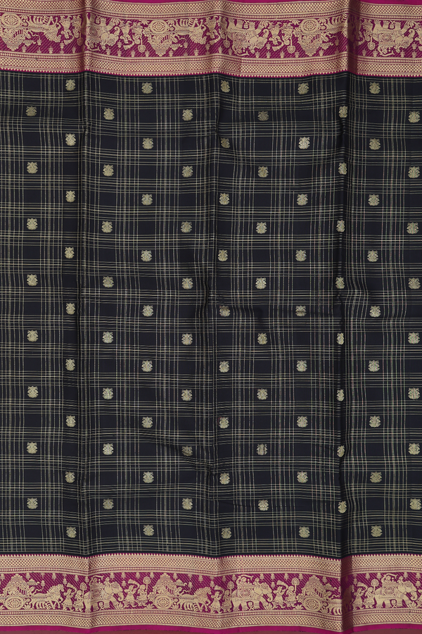 Kanchipuram Silk Saree In Black With Checks Design