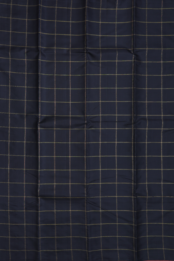 Kanchipuram Silk Saree In Black With Checks Design