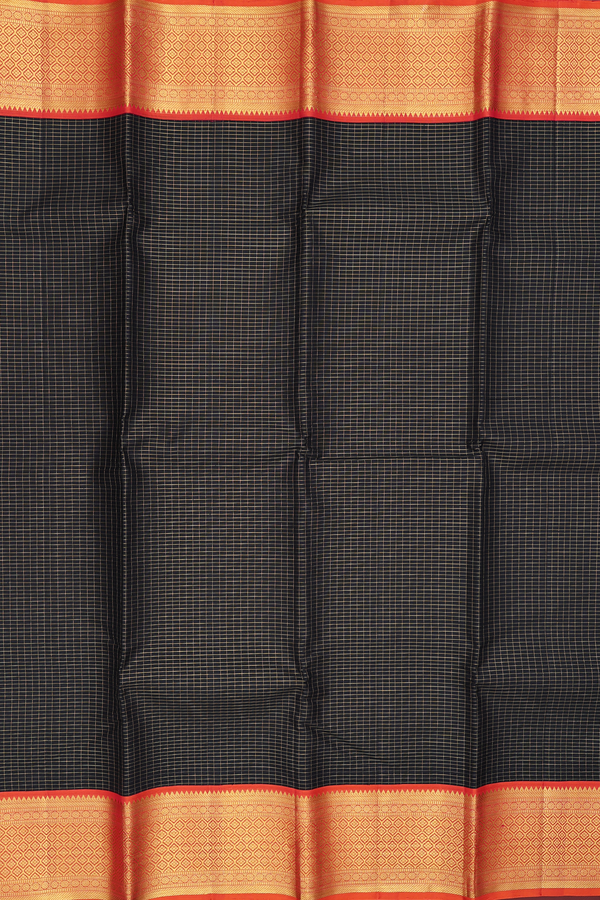 Kanchipuram Silk Saree In Black With Checks Design