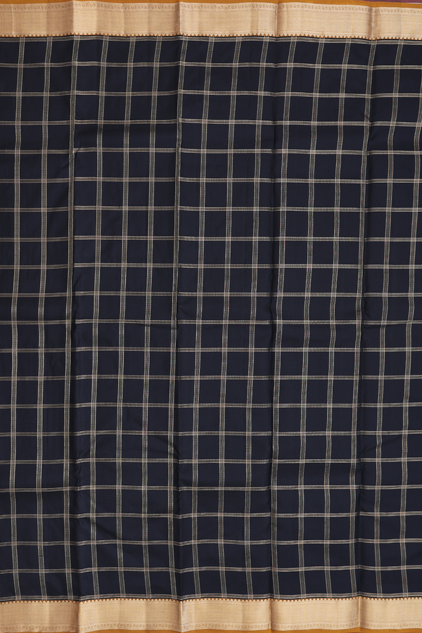 Kanchipuram Silk Saree In Black With Checks Design
