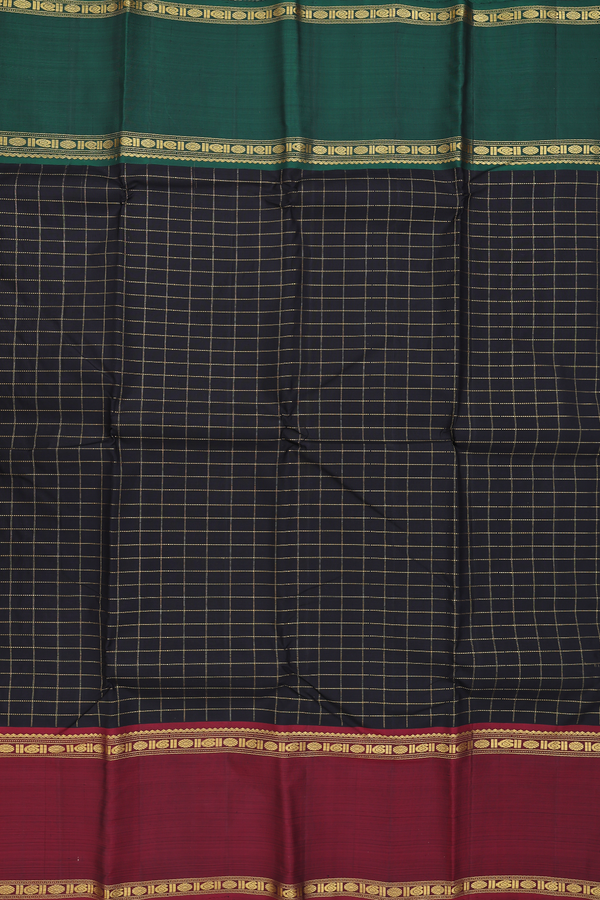 Kanchipuram Silk Saree In Black With Checks Design
