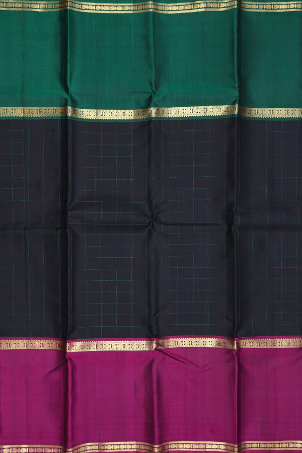 Kanchipuram Silk Saree In Black With Checks Design