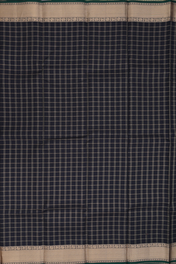 Kanchipuram Silk Saree In Black With Checks Design