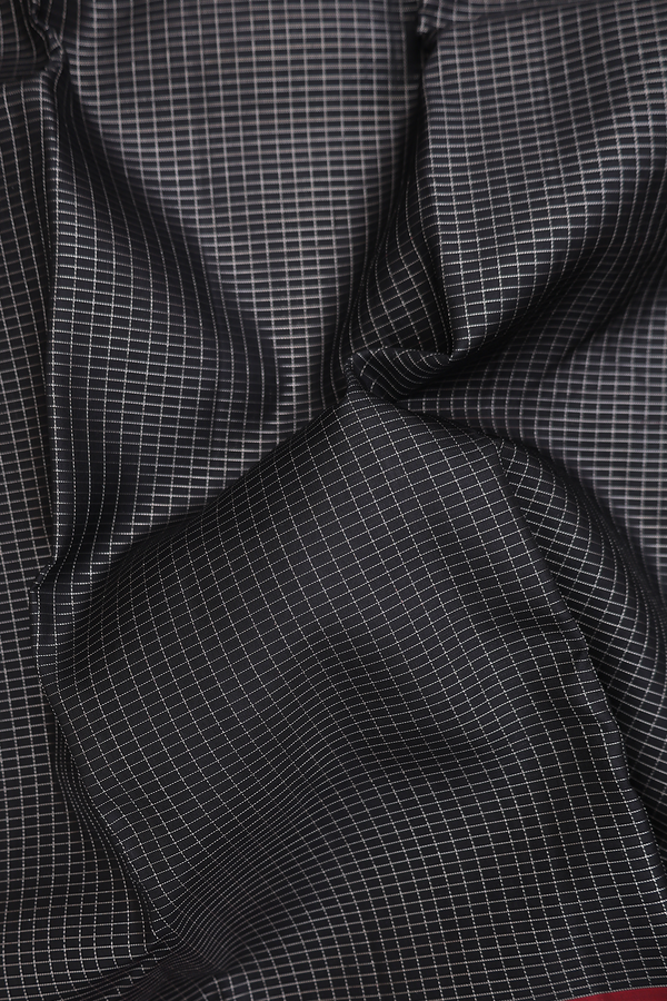 Kanchipuram Silk Saree In Black With Checks Design