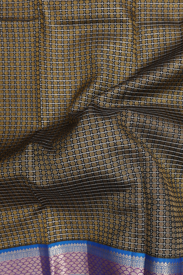 Kanchipuram Silk Saree In Black With Checks Design
