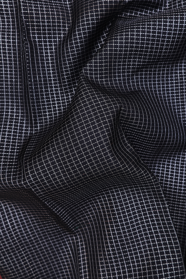 Kanchipuram Silk Saree In Black With Checks Design