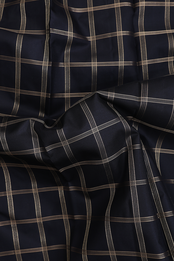 Kanchipuram Silk Saree In Black With Checks Design