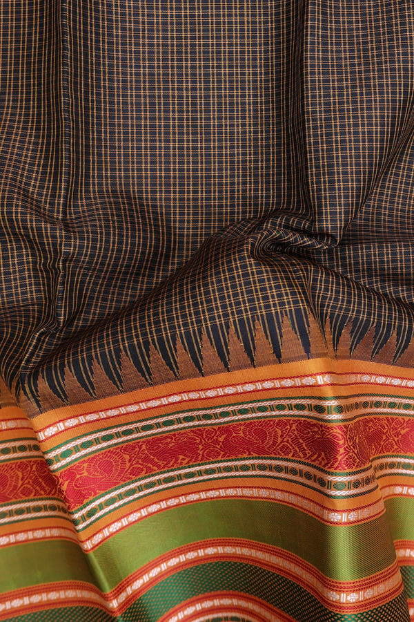 Kanchipuram Silk Saree In Black With Checks Design
