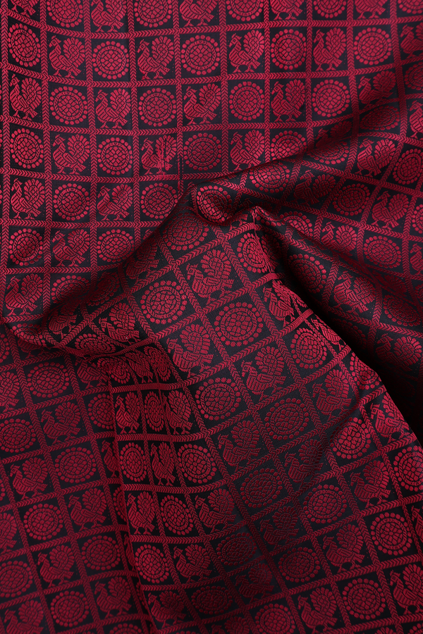Kanchipuram Silk Saree In Black With Checks Design