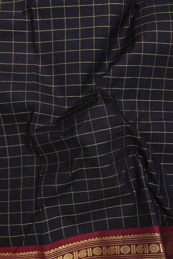 Kanchipuram Silk Saree In Black With Checks Design