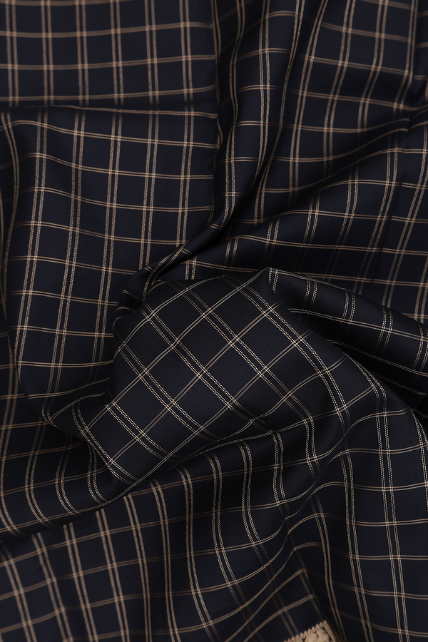 Kanchipuram Silk Saree In Black With Checks Design