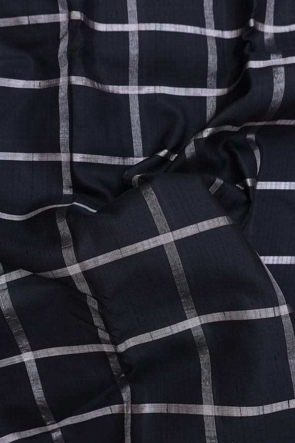 Kanchipuram Silk Saree In Black With Checks Design