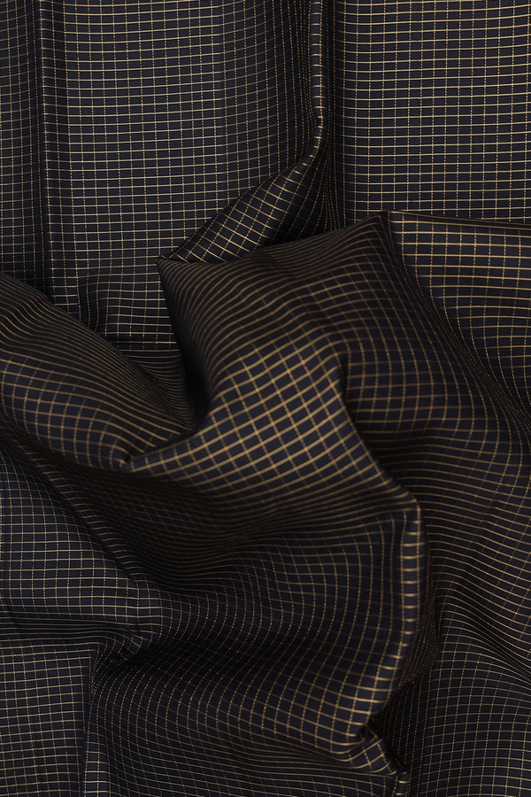 Kanchipuram Silk Saree In Black With Checks Design