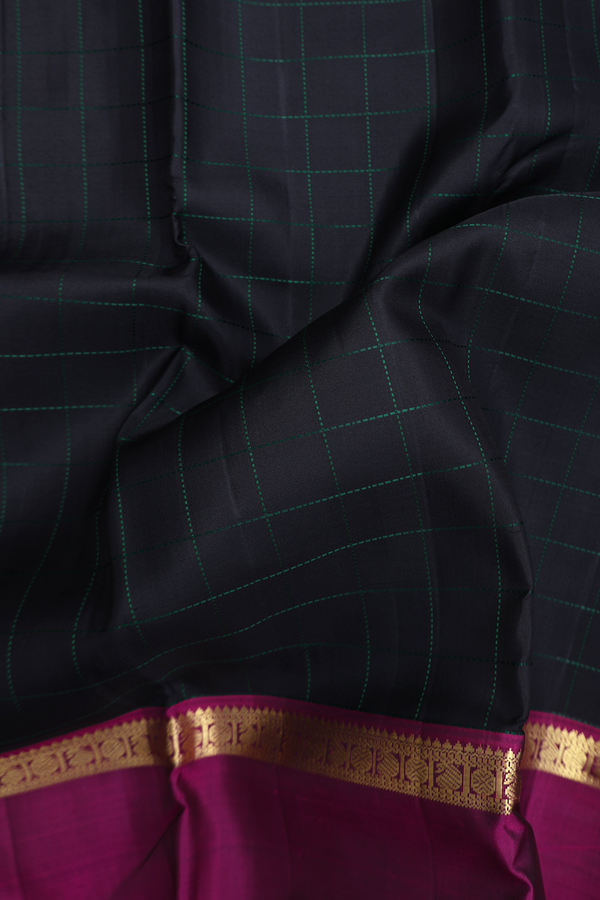 Kanchipuram Silk Saree In Black With Checks Design