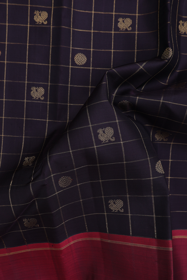 Kanchipuram Silk Saree In Black With Checks Design