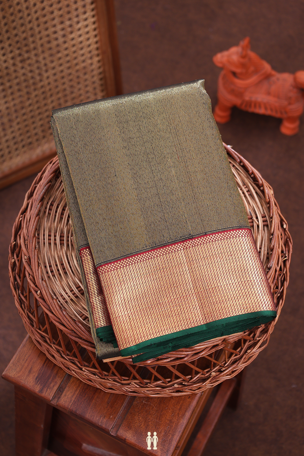 Kanchipuram Silk Saree In Black Tissue With Contrast Border