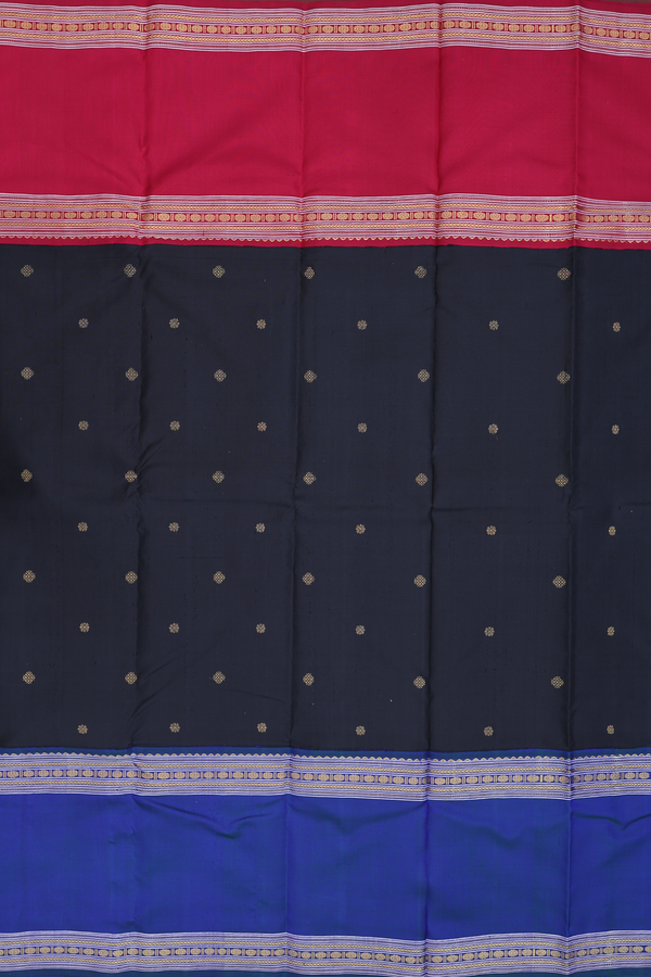 Kanchipuram Silk Saree In Black With Zari Buttas