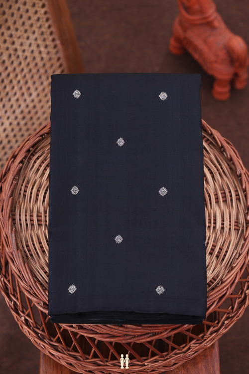 Kanchipuram Silk Saree In Black With Floral Buttis