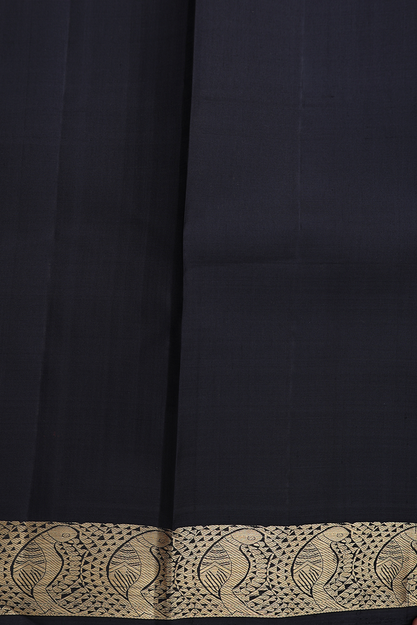 Kanchipuram Silk Saree In Black With Floral Buttis