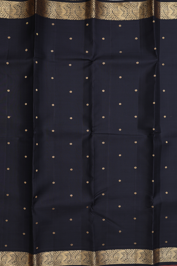 Kanchipuram Silk Saree In Black With Floral Buttis