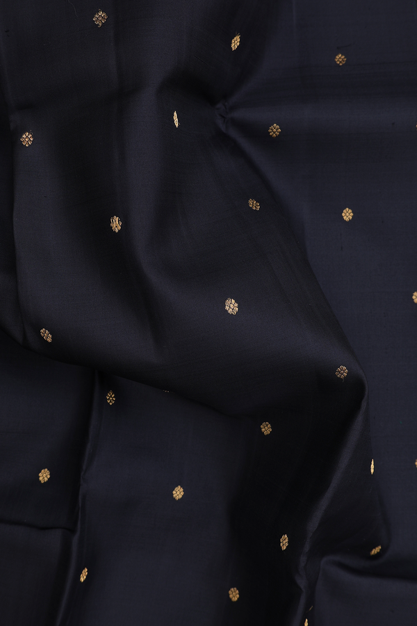 Kanchipuram Silk Saree In Black With Floral Buttis