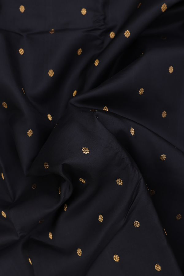 Kanchipuram Silk Saree In Black With Floral Buttis