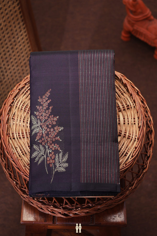 Kanchipuram Silk Saree In Black With Floral Design
