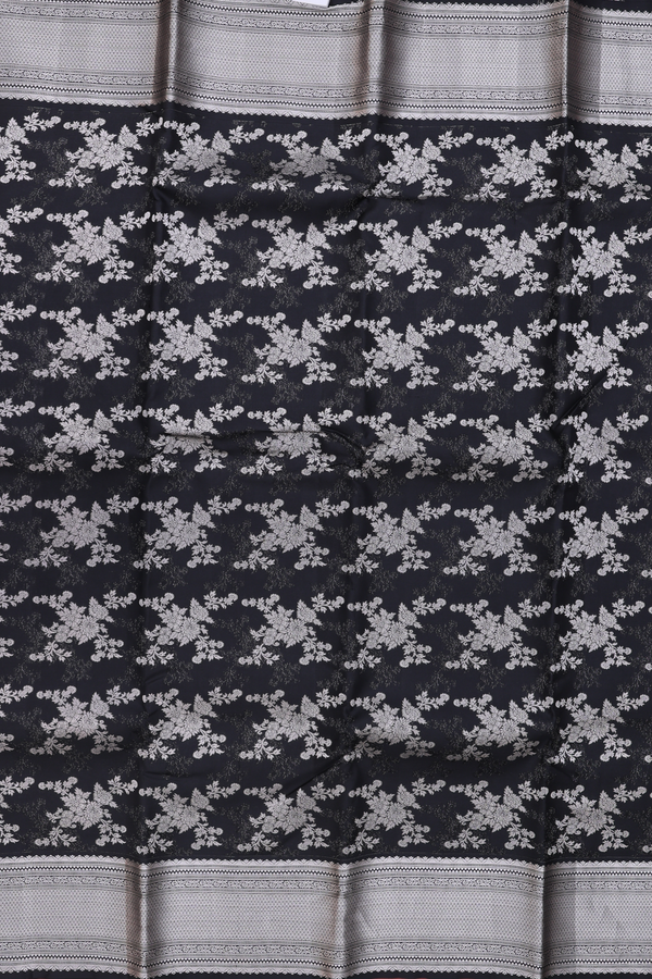 Kanchipuram Silk Saree In Black With Floral Design