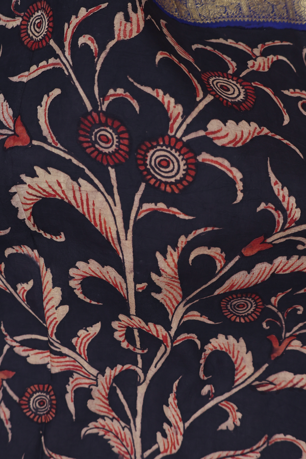 Kanchipuram Silk Saree In Black With Floral Hand Painted