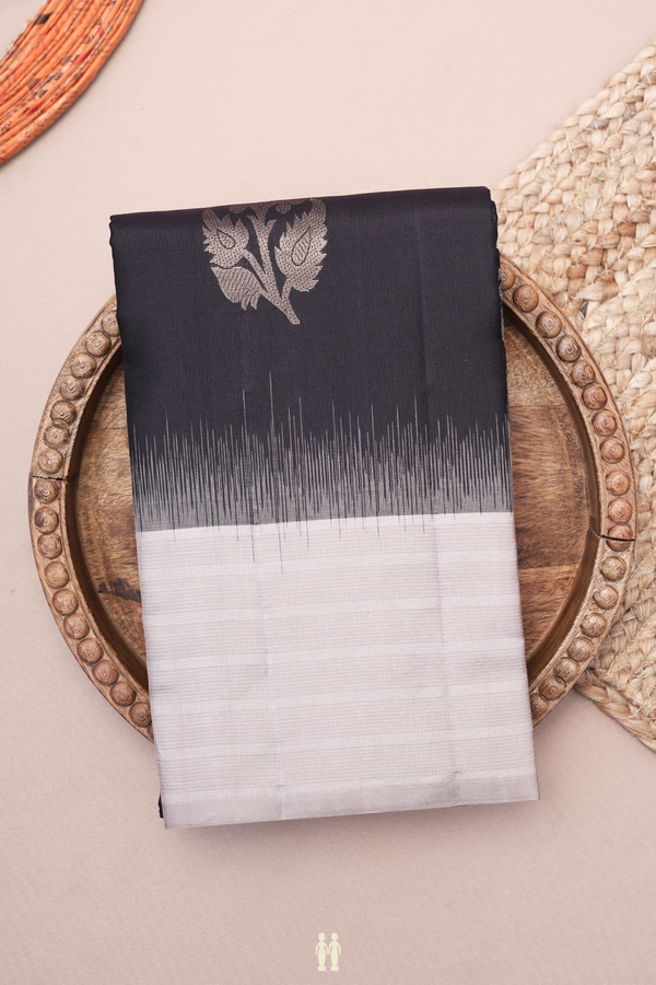 Kanchipuram Silk Saree In Black With Floral Motifs