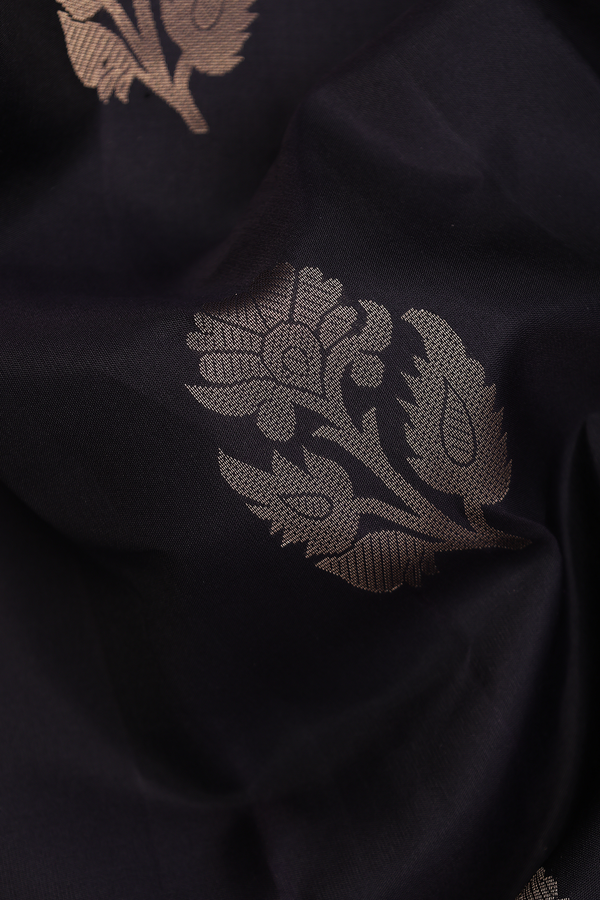 Kanchipuram Silk Saree In Black With Floral Motifs
