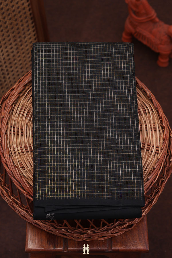 Kanchipuram Silk Saree In Black With Half And Half Design