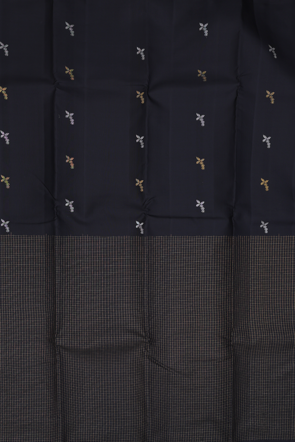 Kanchipuram Silk Saree In Black With Half And Half Design