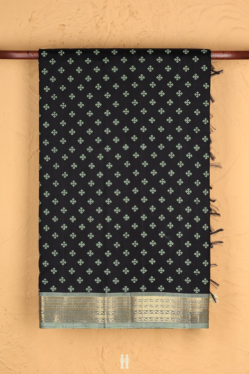 Kanchipuram Silk Saree In Black With Printed Design