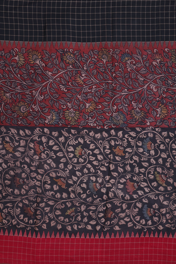 Kanchipuram Silk Saree In Black With Hand Painted Design