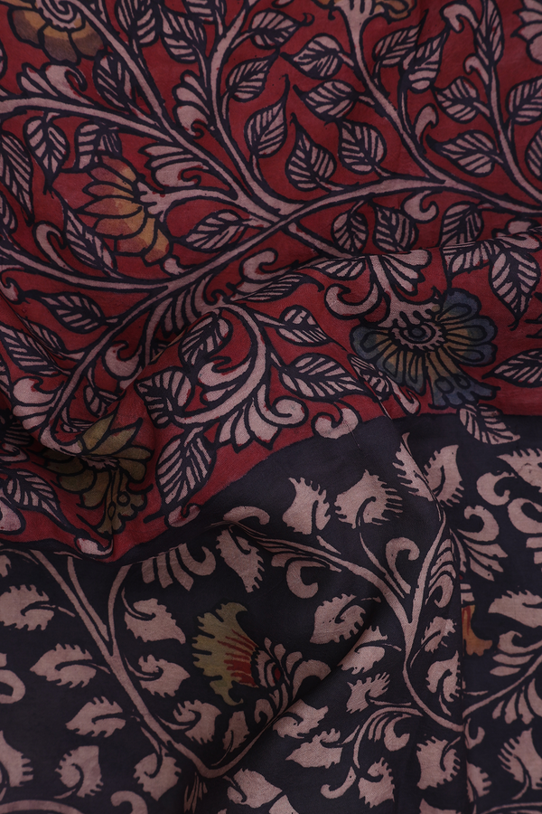 Kanchipuram Silk Saree In Black With Hand Painted Design