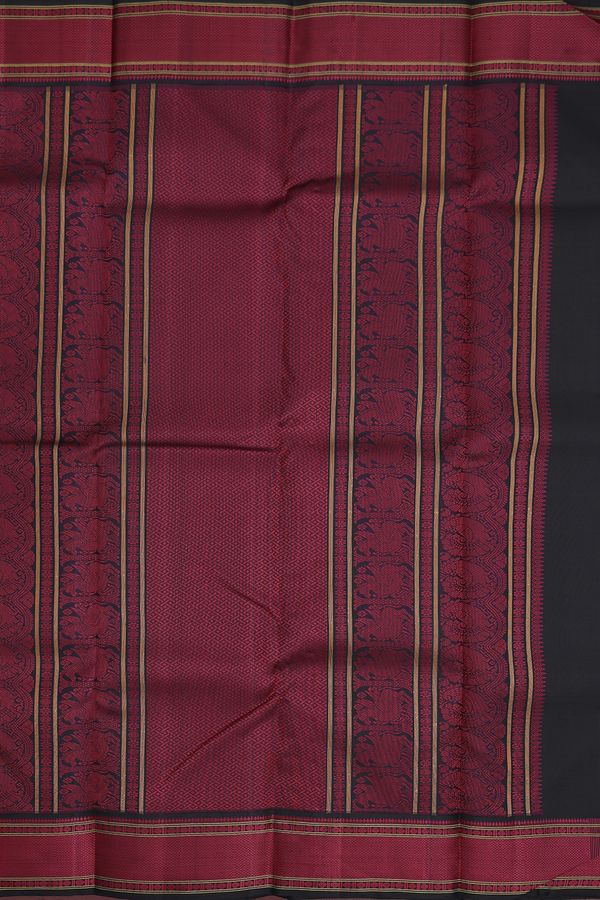 Kanchipuram Silk Saree In Black With Checks Design