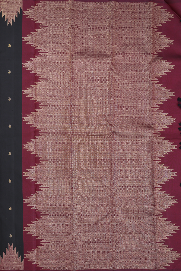 Kanchipuram Silk Saree In Black With Paisley Buttas