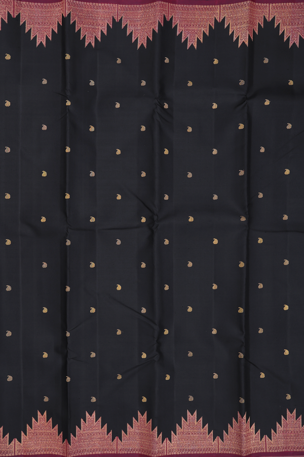 Kanchipuram Silk Saree In Black With Paisley Buttas