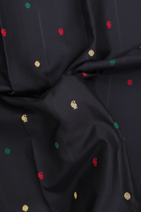 Kanchipuram Silk Saree In Black With Paisley Buttas