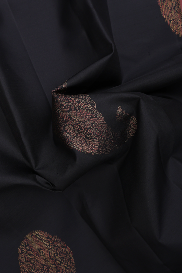 Kanchipuram Silk Saree In Black With Paisley Design