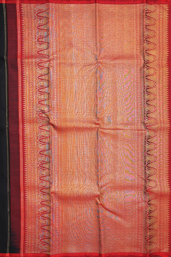 Kanchipuram Silk Saree In Black With Parrot Buttas