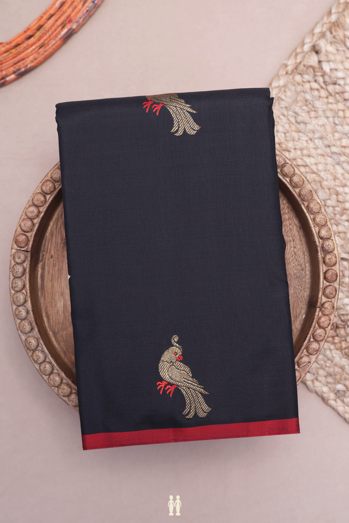 Kanchipuram Silk Saree In Black With Parrot Zari Motifs