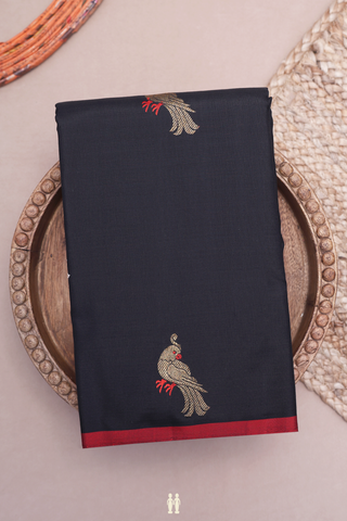 Kanchipuram Silk Saree In Black With Parrot Zari Motifs