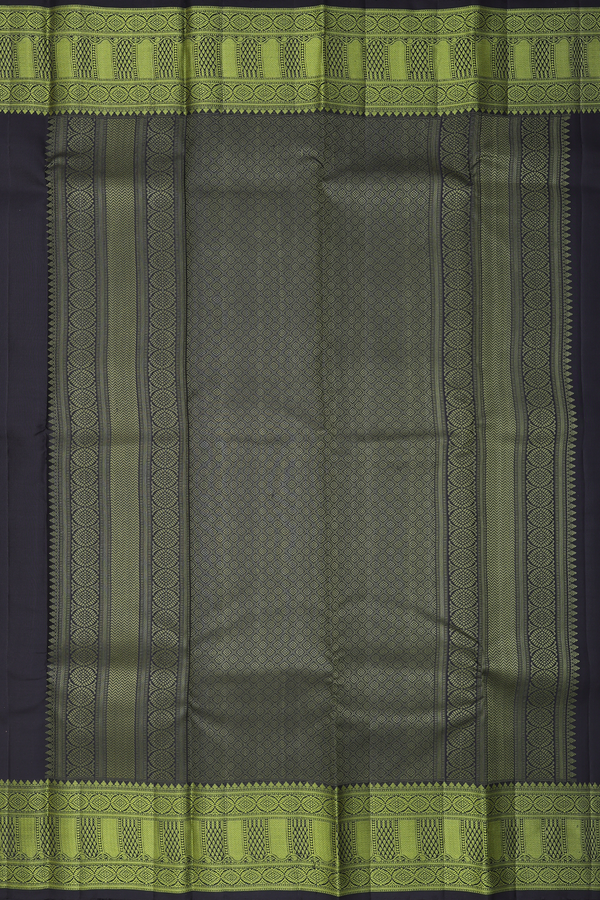 Kanchipuram Silk Saree In Black With Peacock Buttas