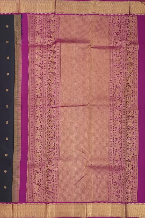 Kanchipuram Silk Saree In Black With Peacock Buttas